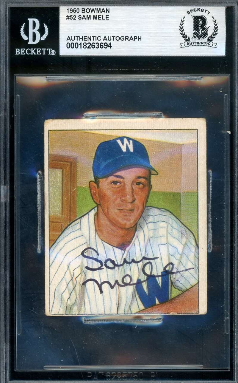 Sam Mele Beckett BAS Signed 1950 Bowman Autograph