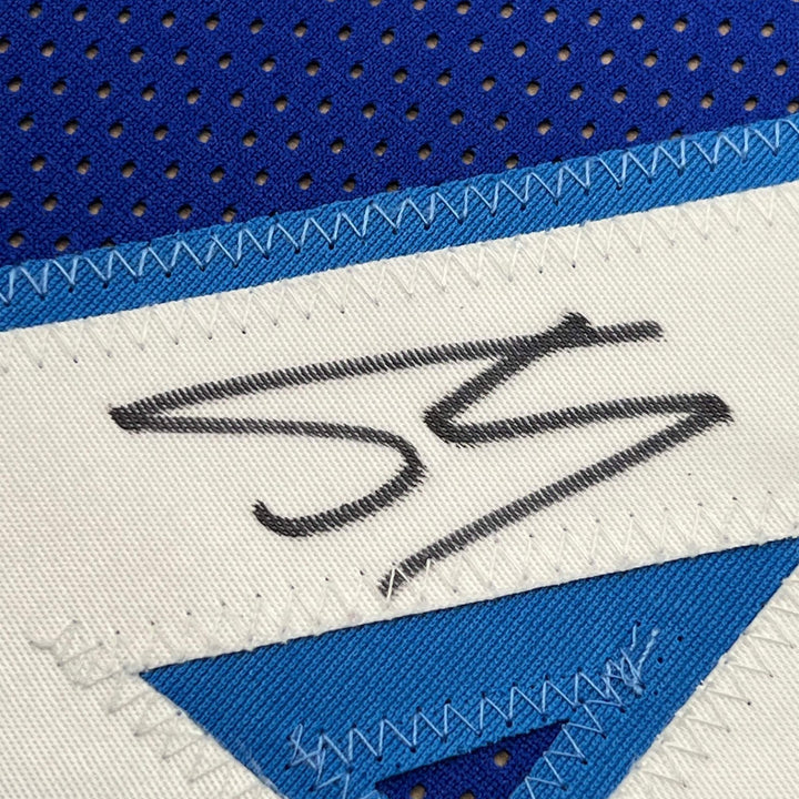 FRAMED Autographed/Signed SHAQUILLE SHAQ O'NEAL 33x42 LA Blue Jersey JSA COA