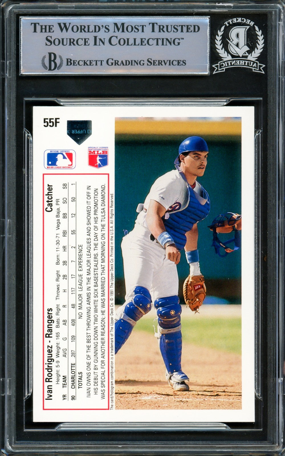 Ivan Rodriguez Signed 1991 Upper Deck Final Edition RC 55F Texas Rangers Beckett