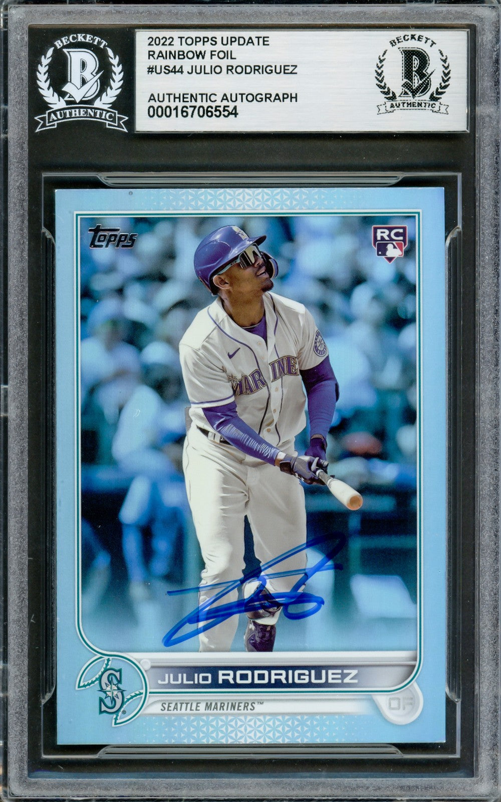 Julio Rodriguez Signed 2022 Topps Update Rainbow Foil RC US44 Mariners Beckett