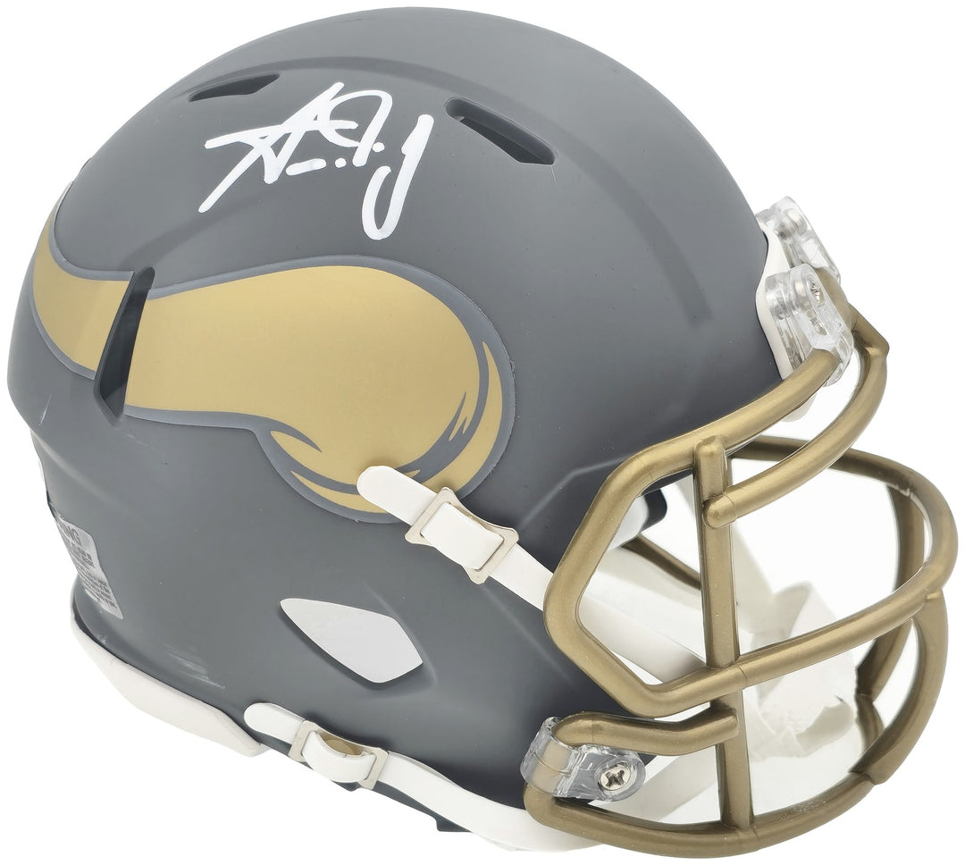 Aaron Jones Signed Minnesota Vikings Slate Silver Speed Mini Helmet Beckett Wit