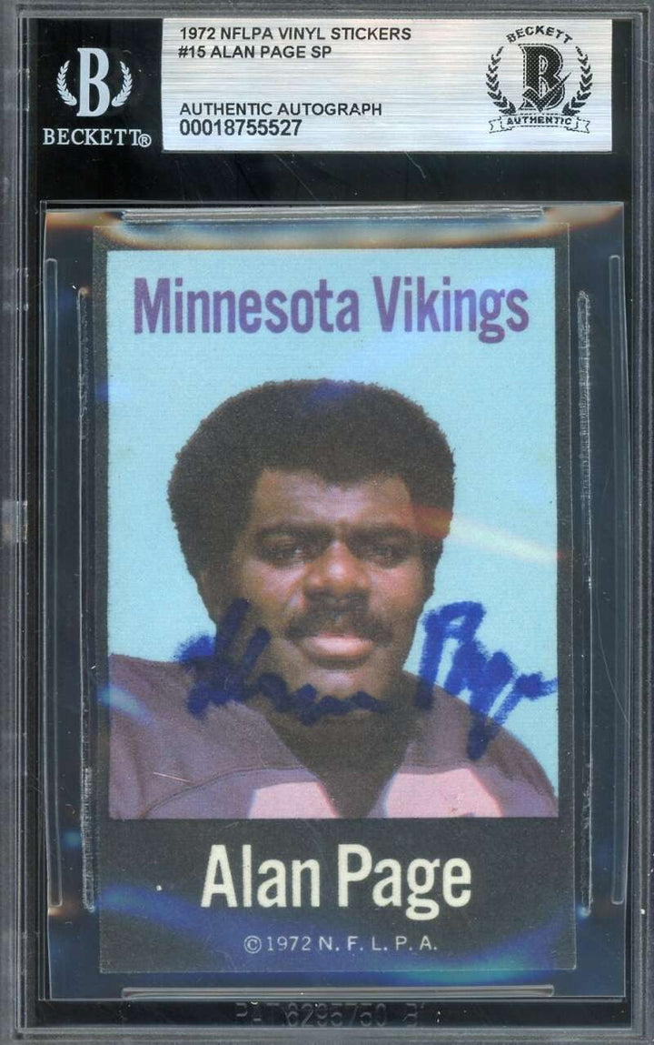Alan Page Beckett BAS Signed 1972 NFLPA Cloth Stickers Autograph Vikings