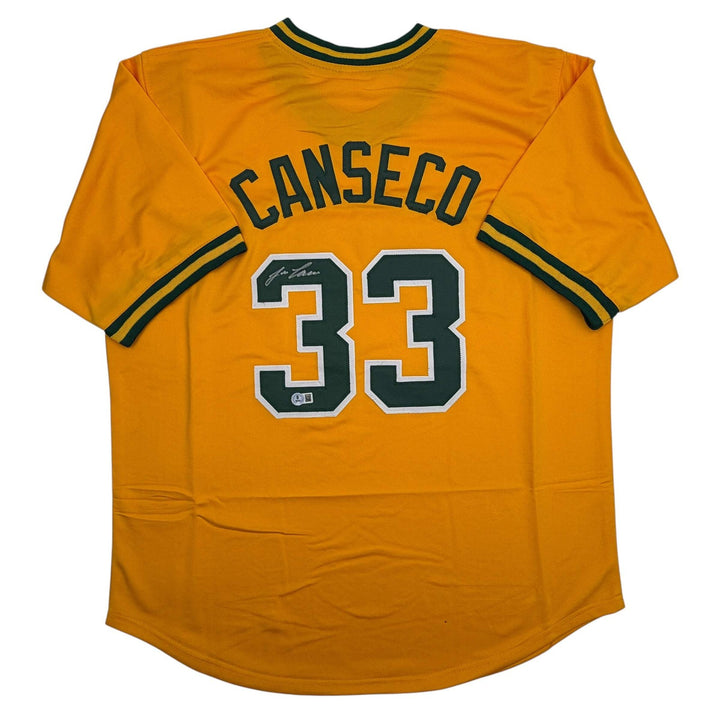 Autographed/Signed JOSE CANSECO Oakland Yellow Baseball Jersey JSA COA Auto