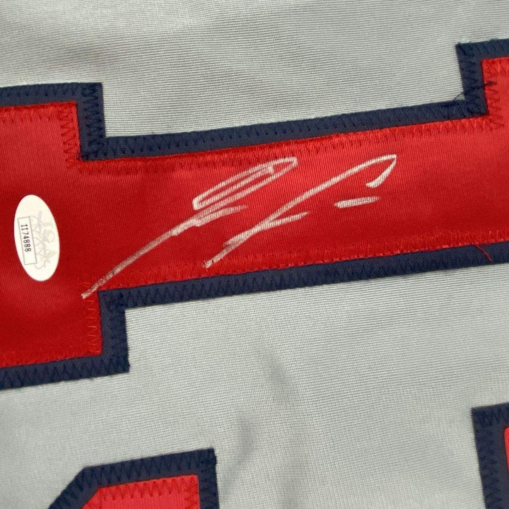 Autographed/Signed RONALD ACUNA JR. Atlanta Grey Jersey JSA COA Auto
