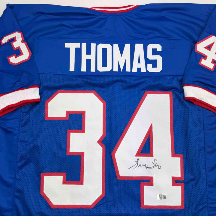 Autographed/Signed THURMAN THOMAS Buffalo Blue Football Jersey JSA COA Auto