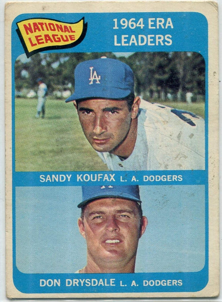 National League ERA Leaders Sandy Koufax & Don Drysdale 1965 Topps Card #8