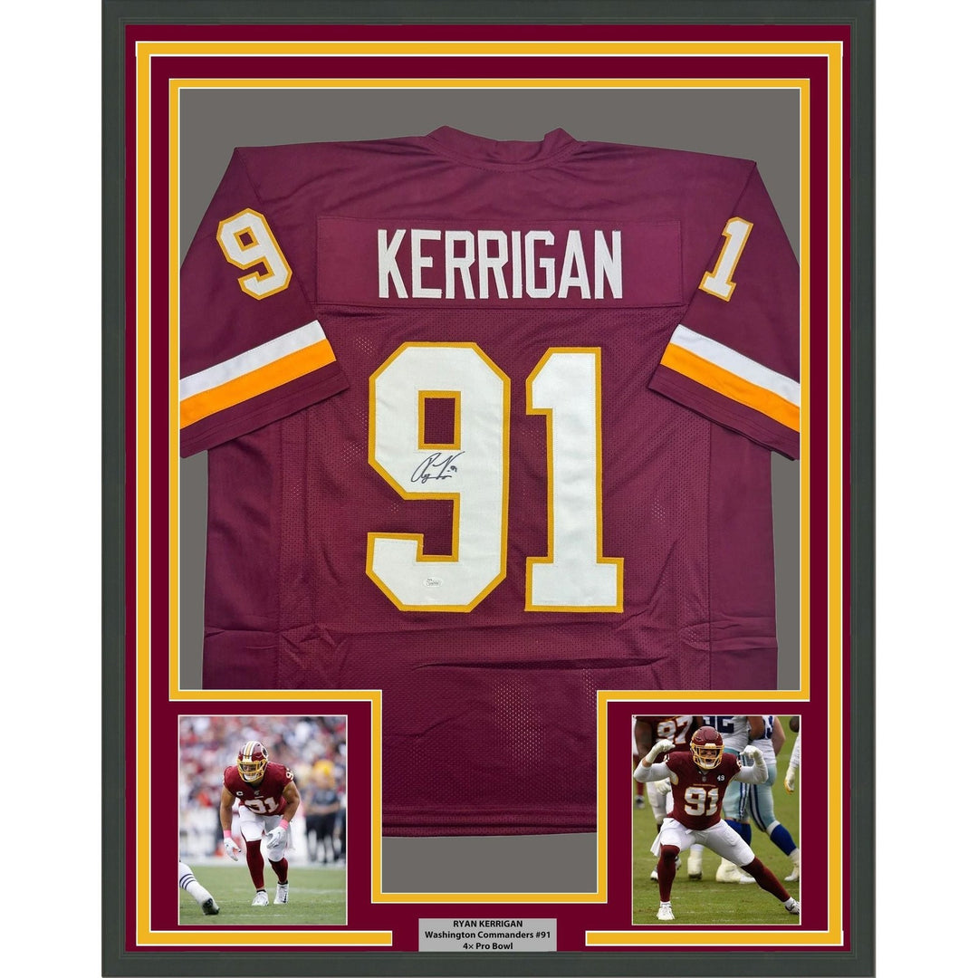 Framed Autographed/Signed Ryan Kerrigan 35x39 Washington Red Jersey JSA COA