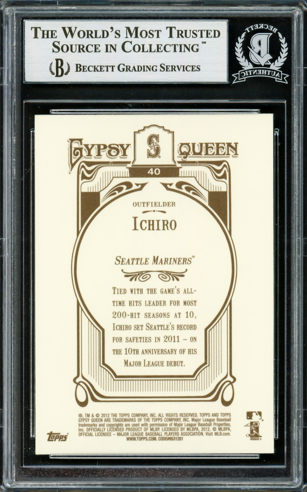 Ichiro Suzuki Signed 2012 Topps Gypsy Queen Card 40 Seattle Mariners Beckett