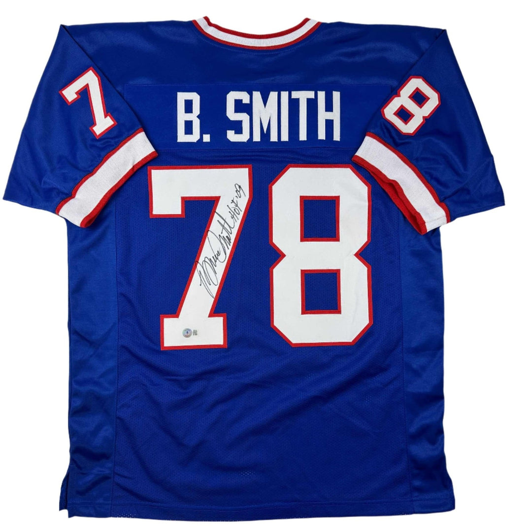 Autographed/Signed Bruce Smith HOF 09 Buffalo Blue Jersey Beckett COA