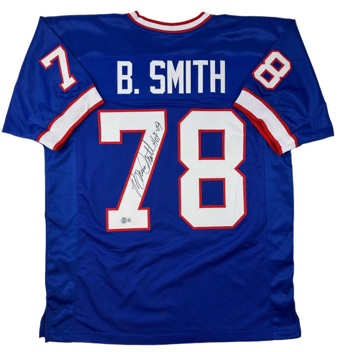 Autographed/Signed Bruce Smith HOF 09 Buffalo Blue Jersey Beckett COA