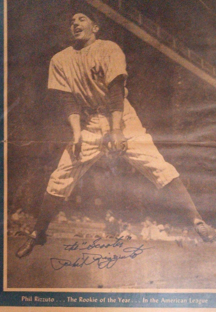 Phil Rizzuto Signed Newspaper Circa 1940's 13.5x16.5 Framed COA Auto Holo NYY