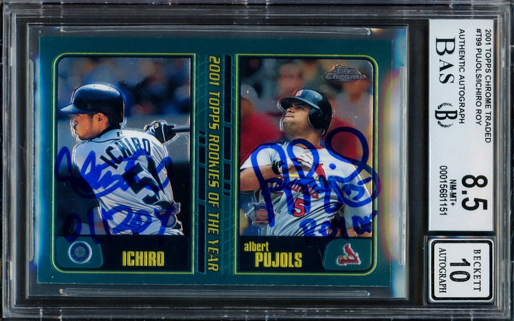 Albert Pujols Ichiro Auto 2001 Topps Chrome Traded RC T99 BGS 8.5 Sig 10 ROY BAS