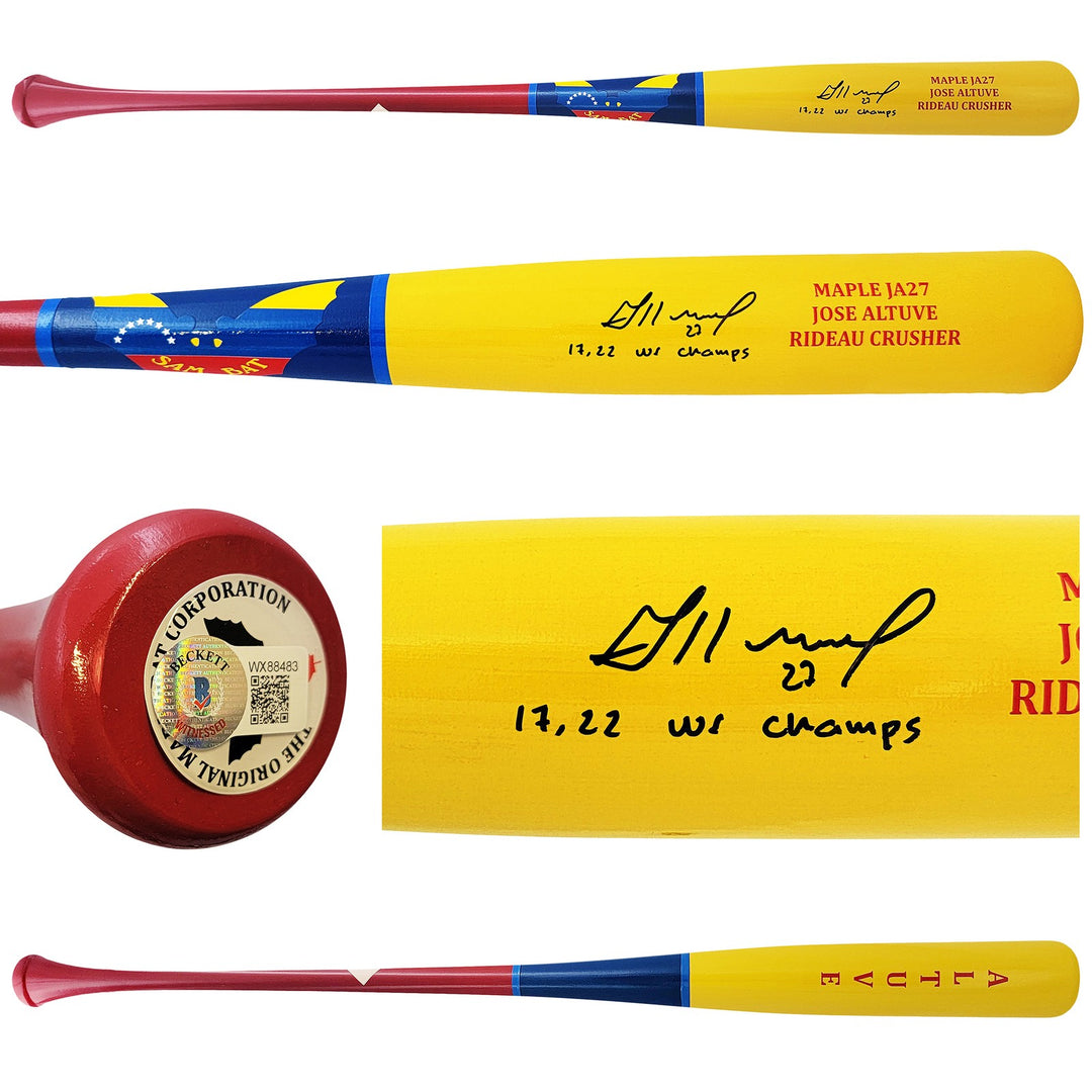 Jose Altuve Auto Yellow Sam Player Model Bat Astros 17 22 WS Champs Beckett Wit