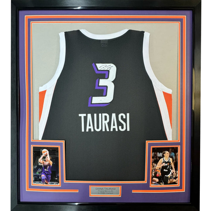 Framed Autographed/Signed Diana Taurasi 35x39 Phoenix Black Jersey JSA COA