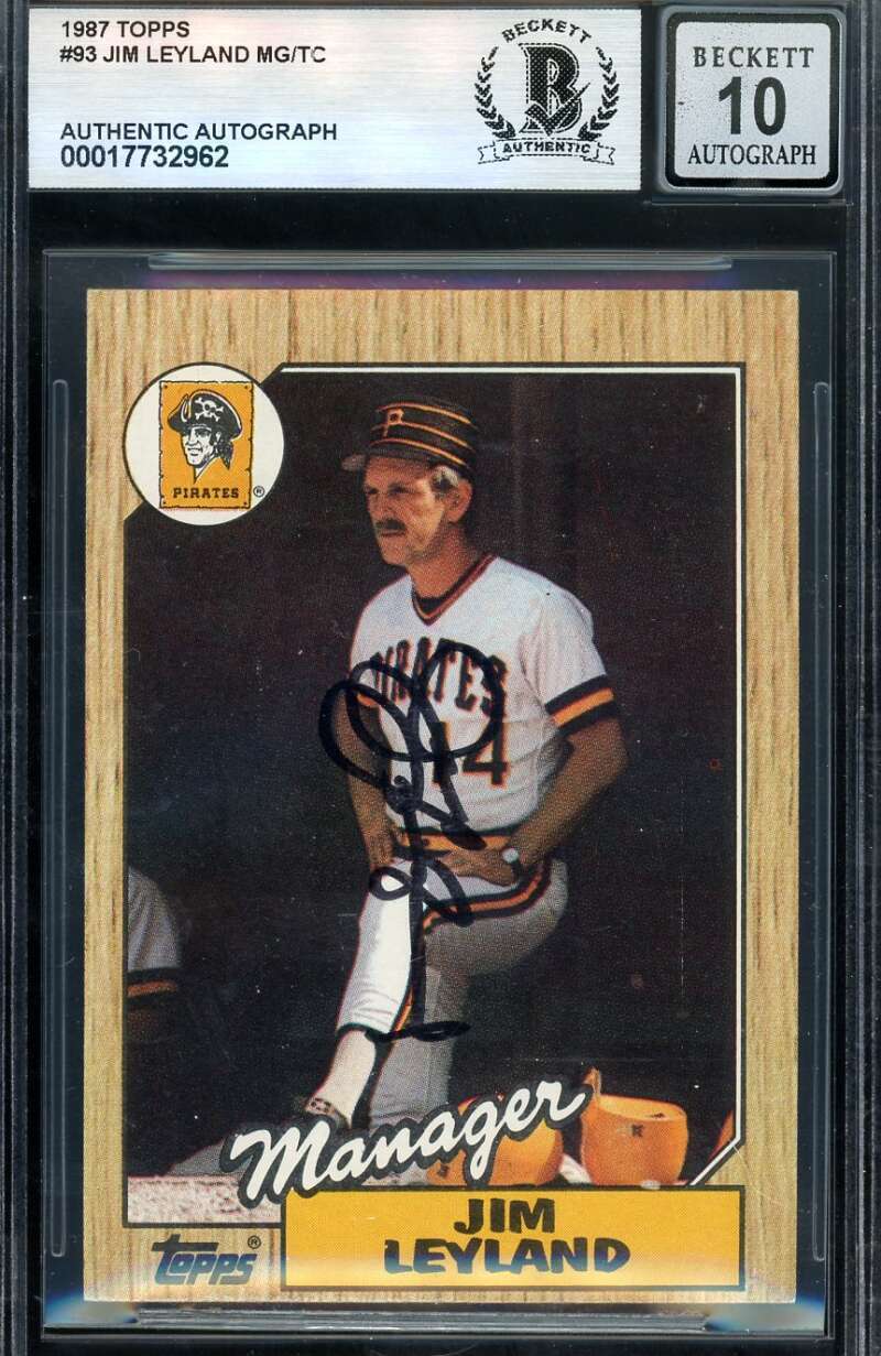 Jim Leyland Gem Mint 10 Beckett BAS Signed 1987 Topps Rookie Autograph