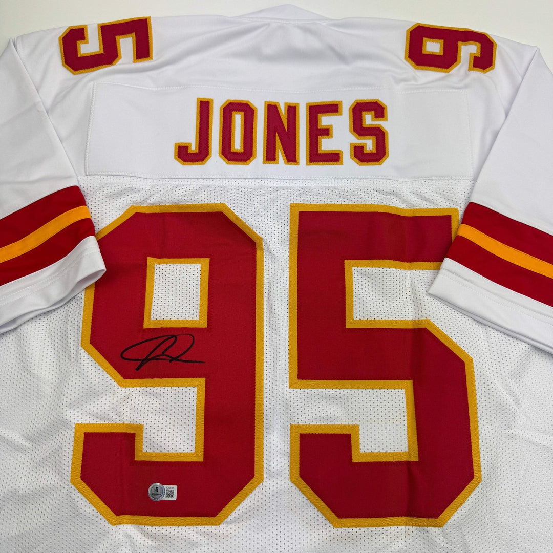 Autographed/Signed Chris Jones Kansas City White Football Jersey JSA COA