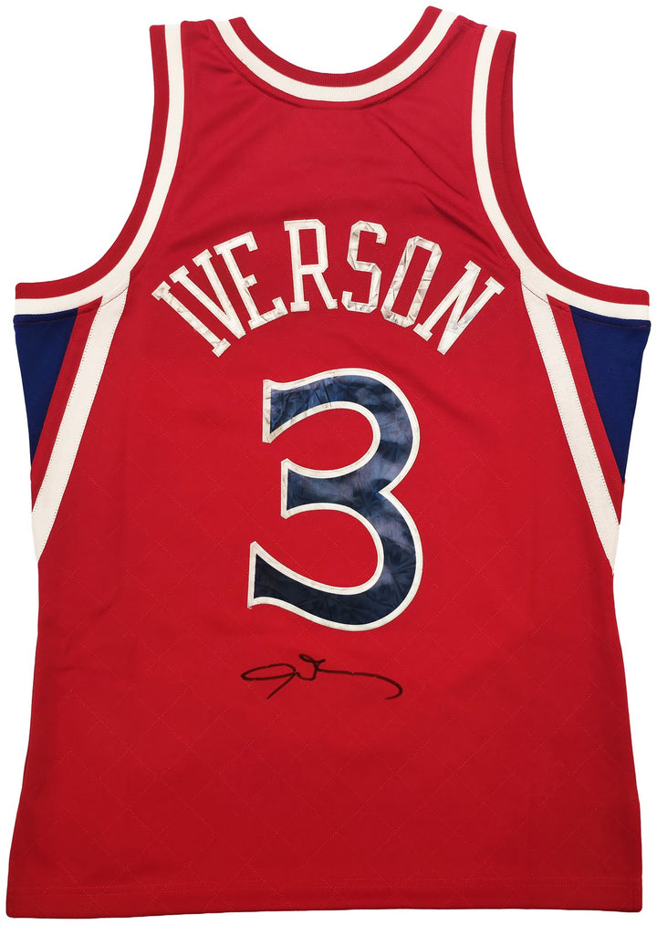 76ers Allen Iverson Auto Red Mitchell Ness 96-97 Swingman NBA 75th Jersey M BAS