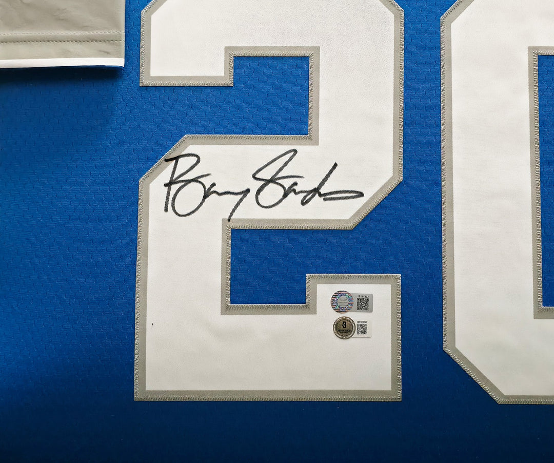 Detroit Lions Barry Sanders Signed Framed Blue Mitchell & Ness NFL Legacy