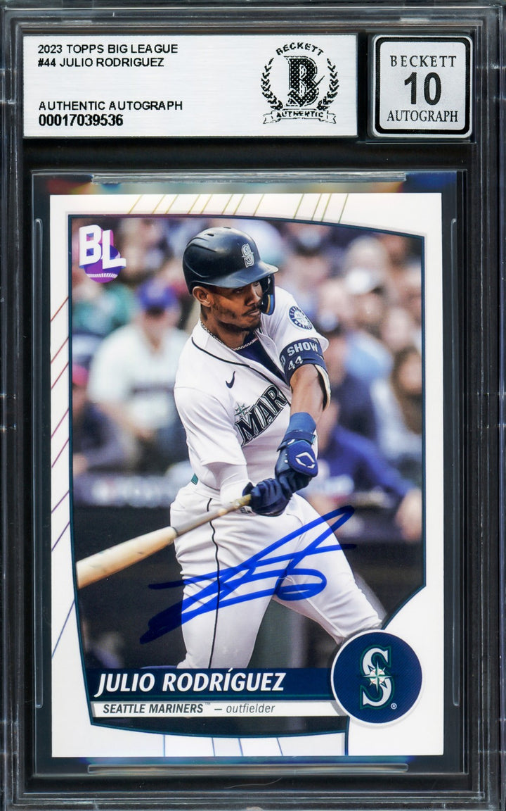 Julio Rodriguez Signed 2023 Topps Big League Card 44 Mariners Auto GM 10 Beckett