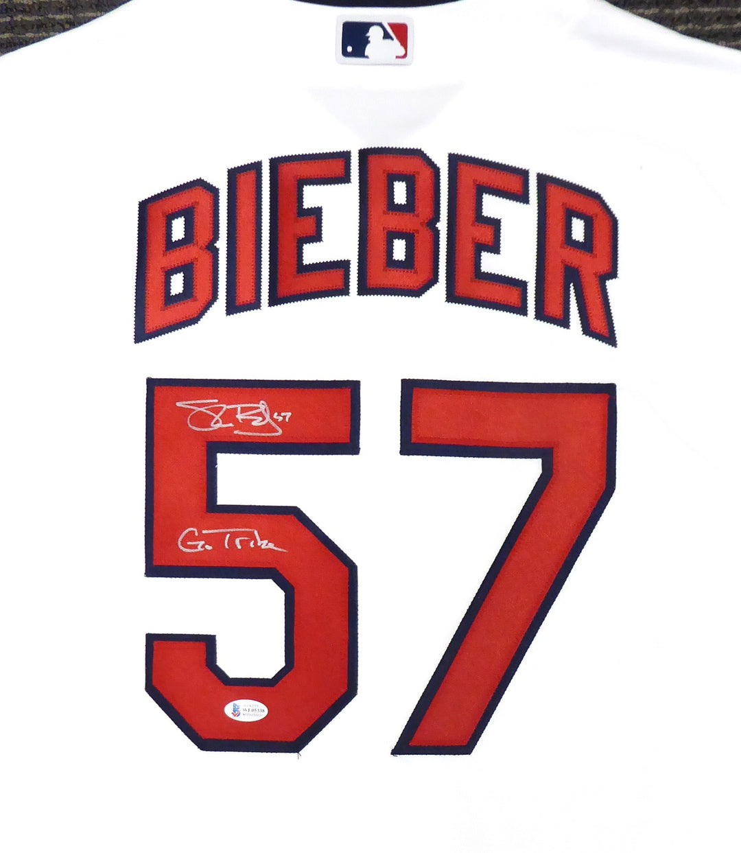 Cleveland Indians Shane Bieber Signed White Majestic Cool Base Jersey Size L