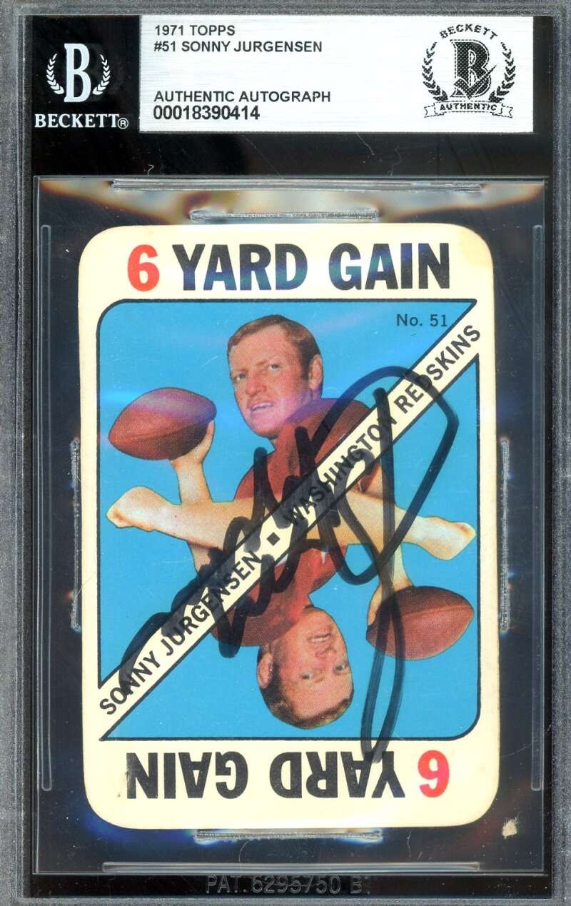 Sonny Jurgensen Beckett BAS Signed 1971 Topps Game Card Autograph