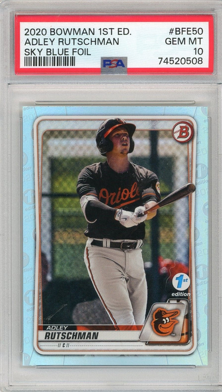 Graded 2020 Topps Bowman Adley Rutschman #BFE50 Sky Blue Card PSA 10