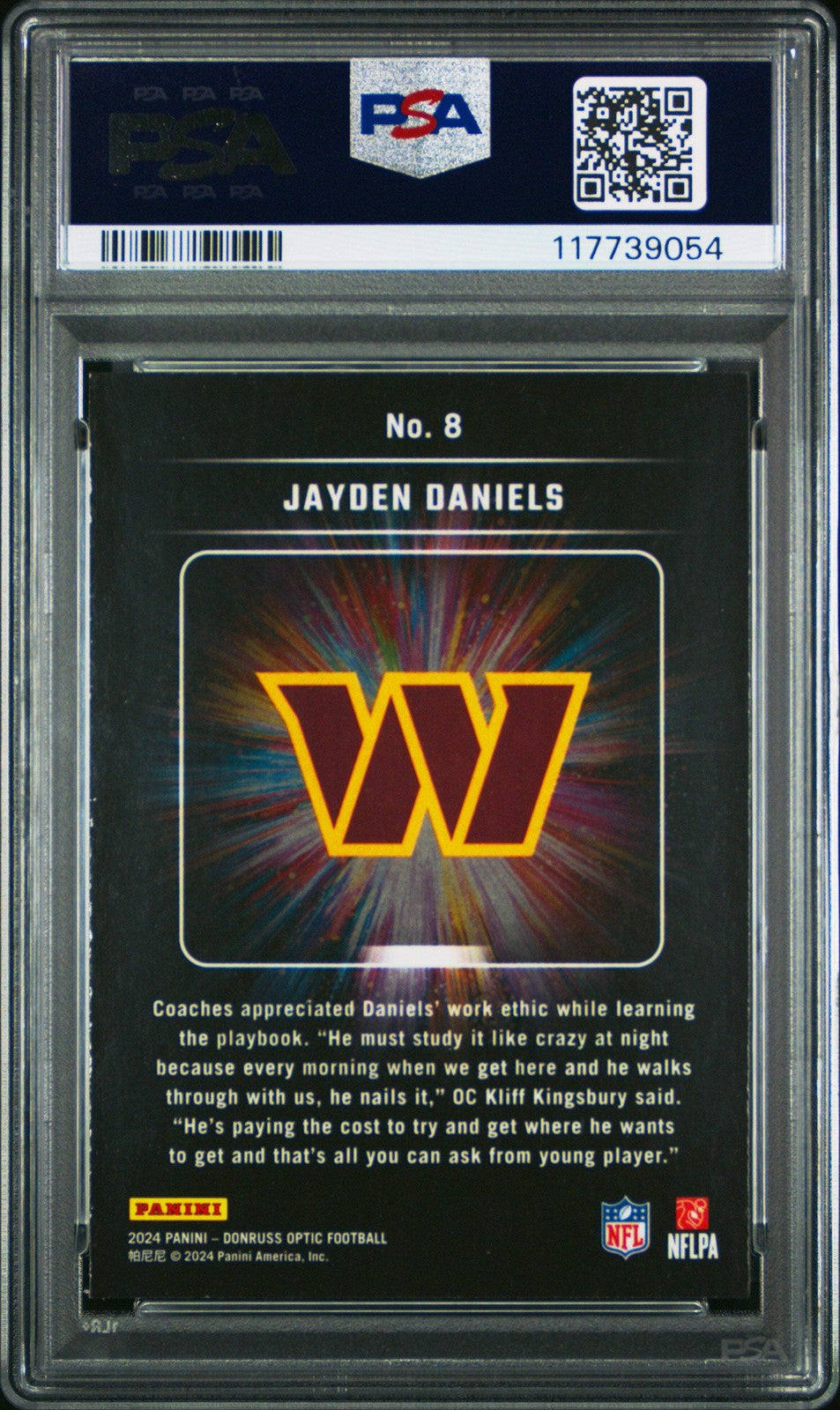 Graded 2024 Donruss Optic Jayden Daniels #8 Light It Up RC Football Card PSA 10