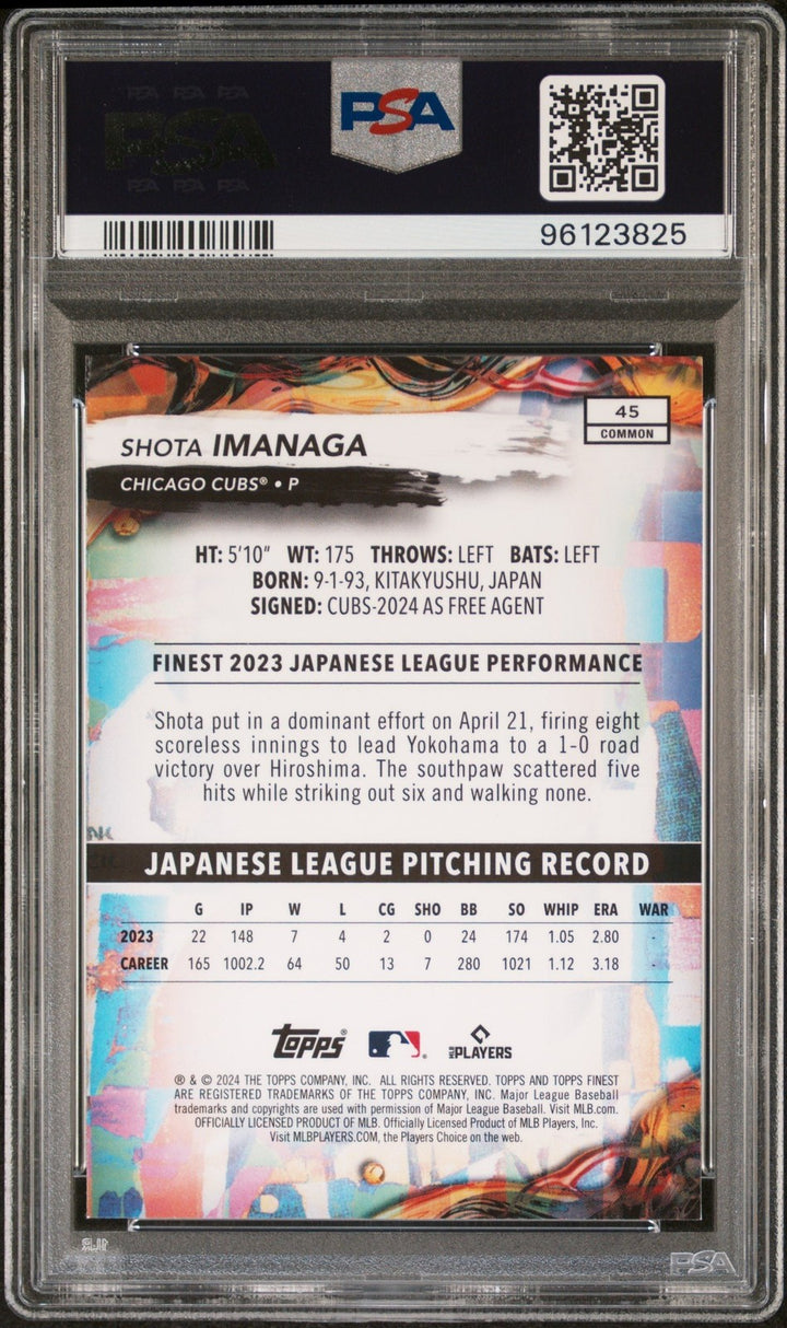 Graded 2024 Topps Finest Shota Imanaga #45 Rookie RC Card PSA 10 Gem
