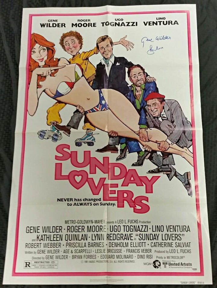 GENE WILDER & ROGER MOORE Signed SUNDAY LOVERS Original  27x40 Movie Poster PSA