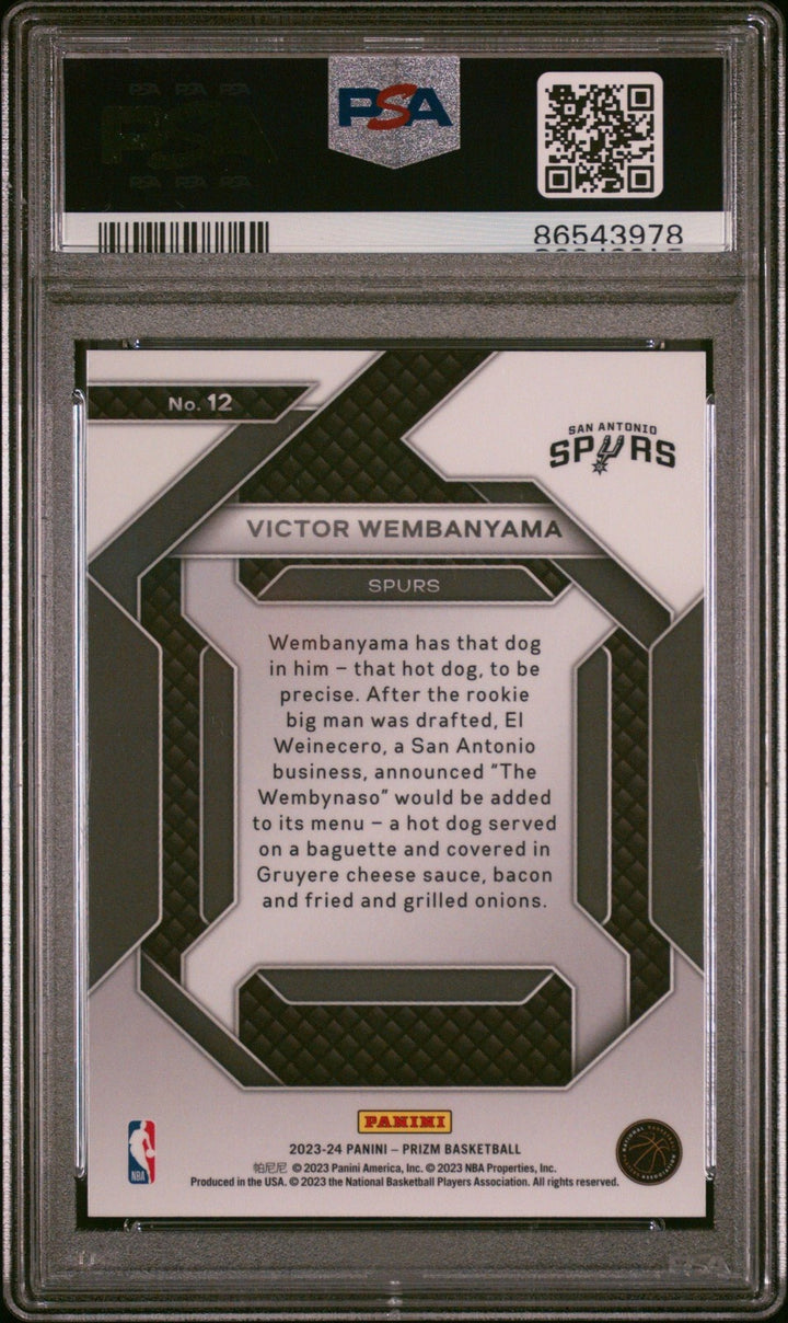 Graded 2023 Panini Prizm Victor Wembanyama #12 Emergent Card PSA 10