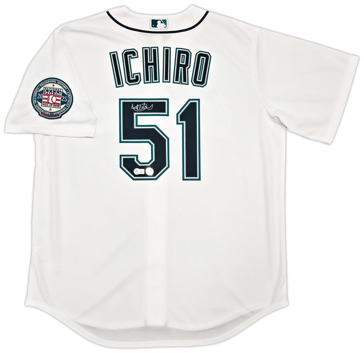 Mariners Ichiro Suzuki Auto White Nike HOF Patch Jersey Size XL Beckett Witness