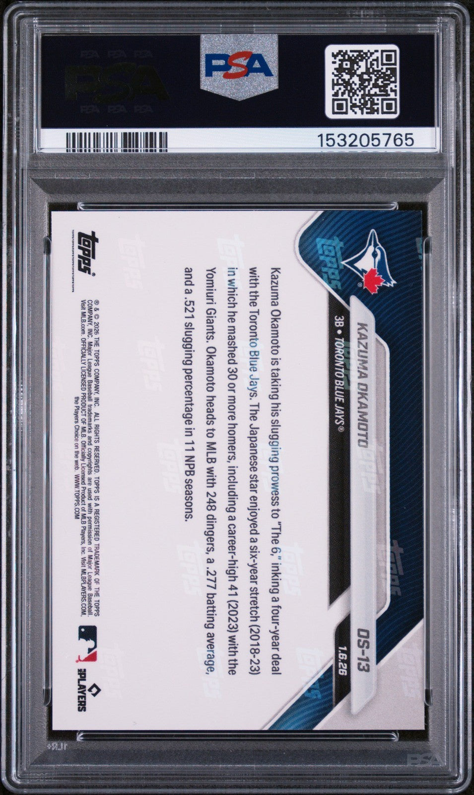 Graded 2026 Topps Now Kazuma Okamoto #OS-13 Rookie RC Baseball Card PSA 10