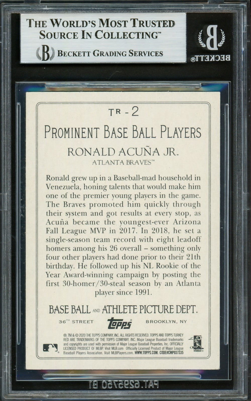 Ronald Acuna Jr. Signed 2020 Topps Turkey Red Card TR2 Braves Beckett #16710987
