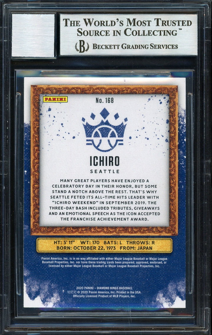 Ichiro Suzuki Auto 2020 Panini Donruss Diamond Kings Card 168 Sig 10 BAS