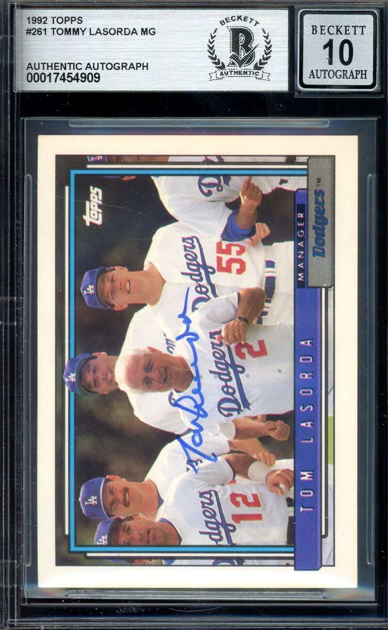 Tommy Lasorda Gem Mint 10 Beckett BAS Signed 1992 Topps Autograph
