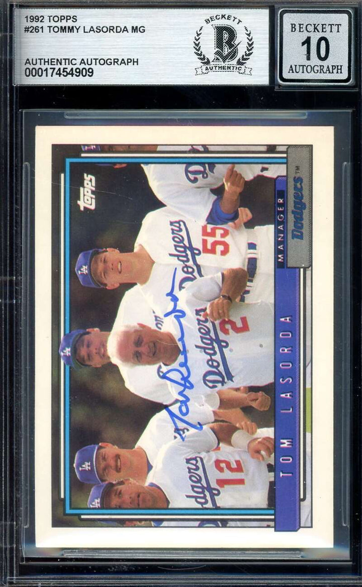 Tommy Lasorda Gem Mint 10 Beckett BAS Signed 1992 Topps Autograph
