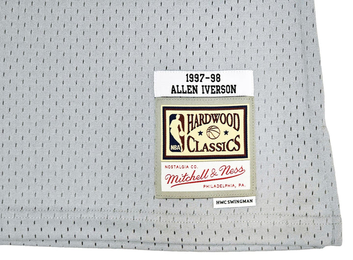 76ers Allen Iverson Auto Grey AUTH Mitchell Ness 97 HWC Swingman Jersey L BAS