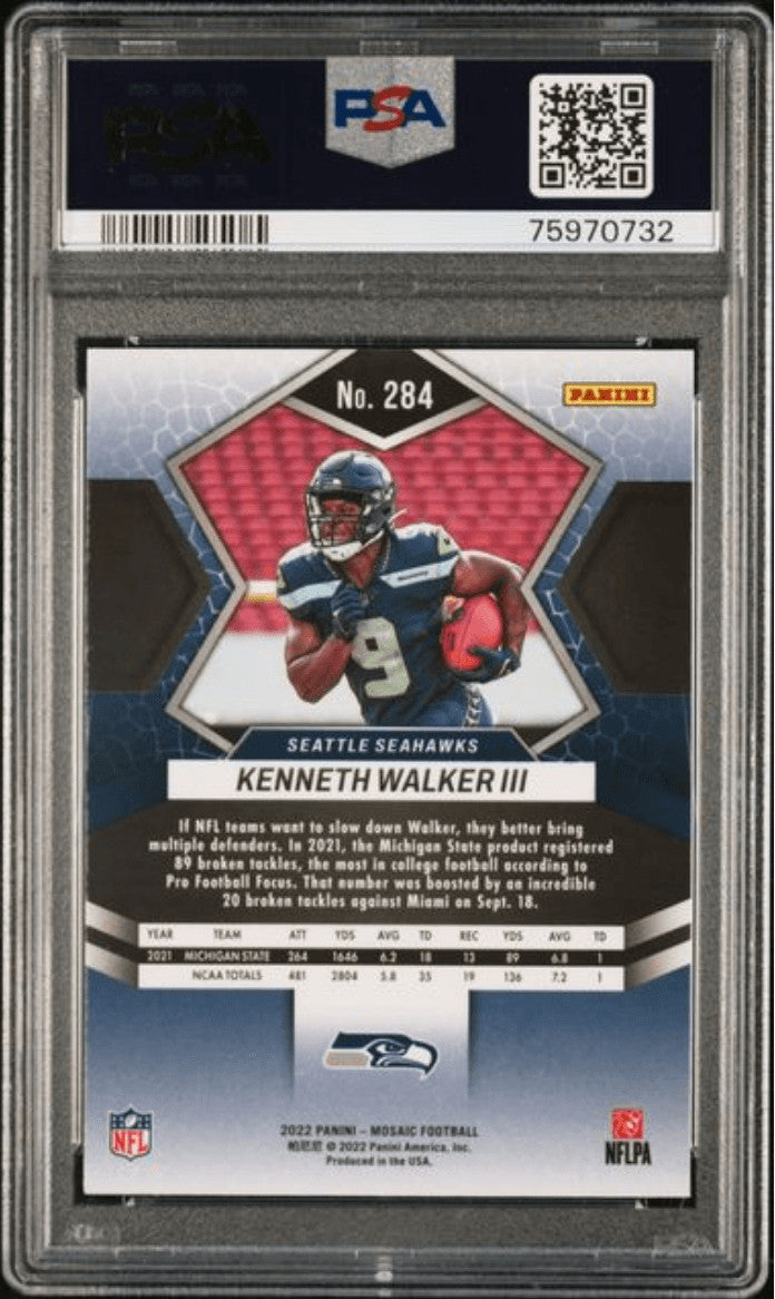 Graded 2022 Panini Mosaic Kenneth Walker III #284 Rookie Card PSA 10