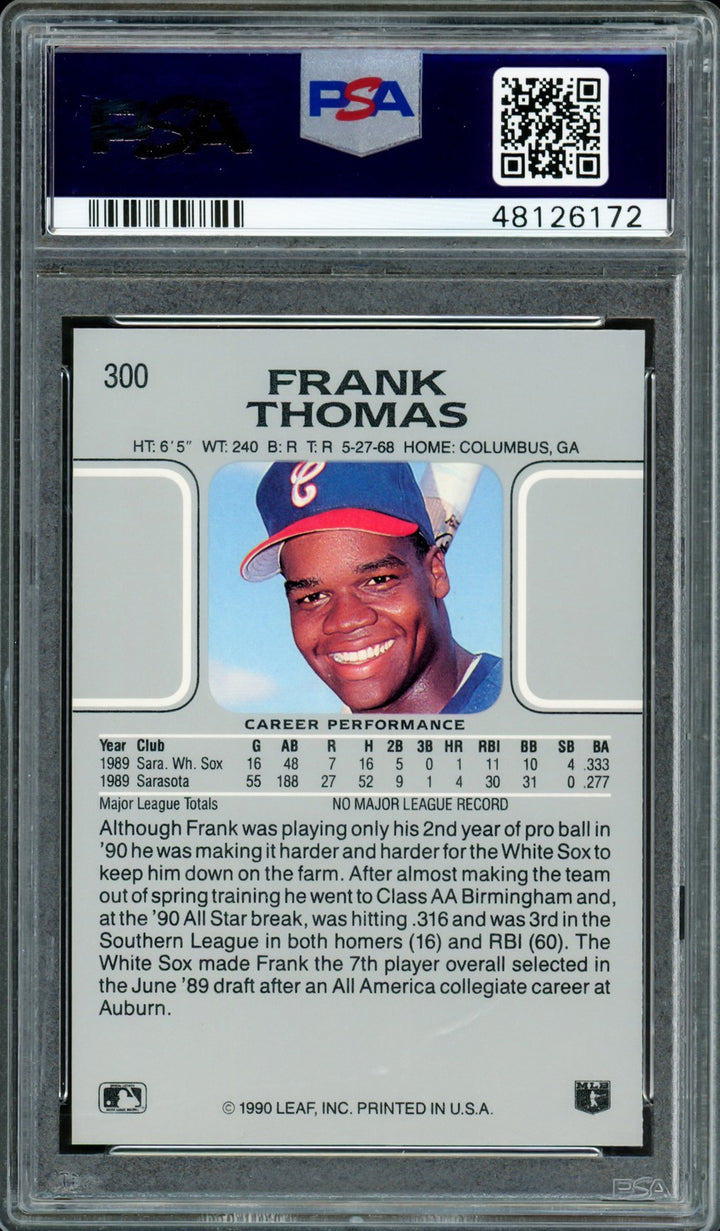 Frank Thomas Signed 1990 Leaf RC #300 Chicago White Sox PSA 9 Auto GM 10 PSA/DNA