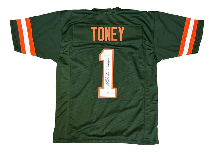 Malachi Toney Miami Signed Green Football Jersey JSA QR