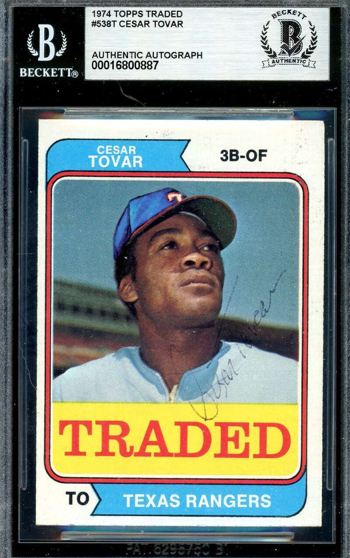 Cesar Tovar Beckett BAS Vintage Signed 1974 Topps Traded Autograph