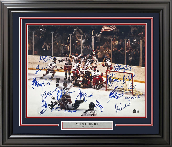 1980 Team USA Miracle on Ice Signed Framed 16x20 Photo With 19 Sigs BAS Witness