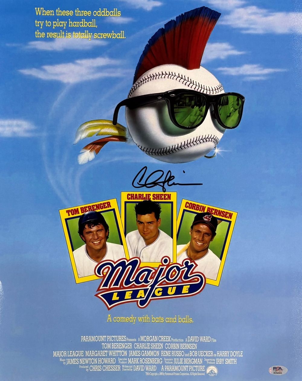 Charlie Sheen Signed 16x20 Major League Photo PSA/DNA Hologram