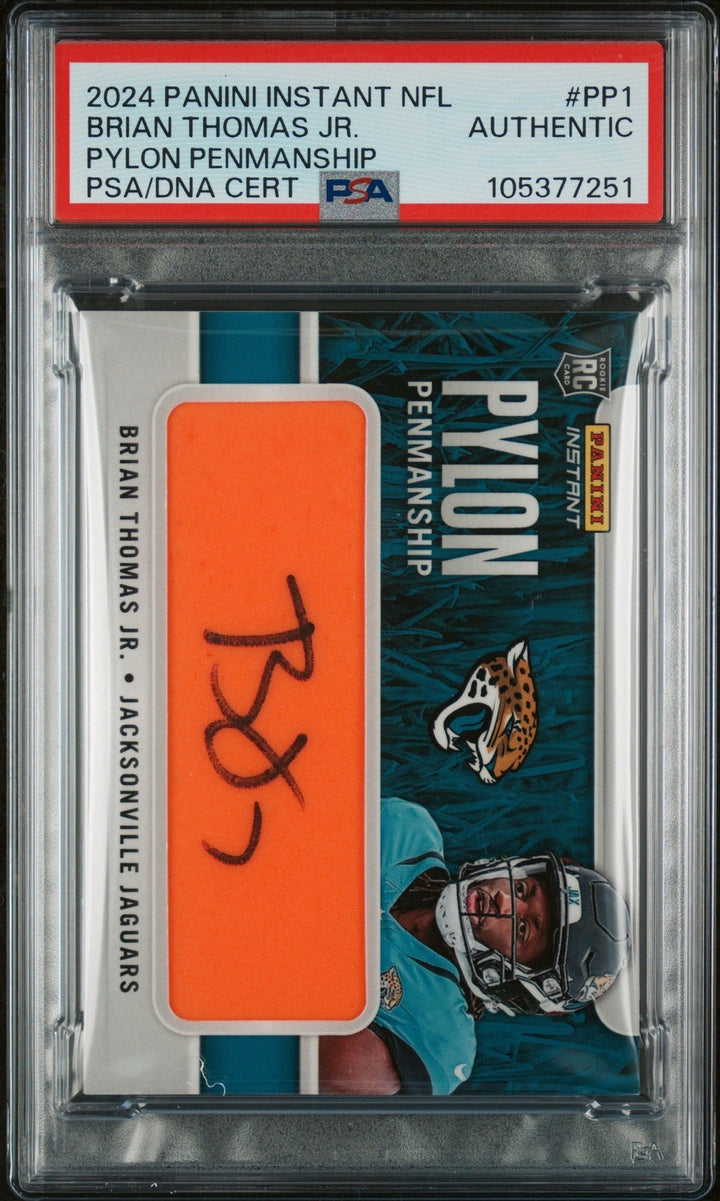 Graded 2024 Instant Brian Thomas PP1 Pylon #/10 RC Card PSA Auth Auto