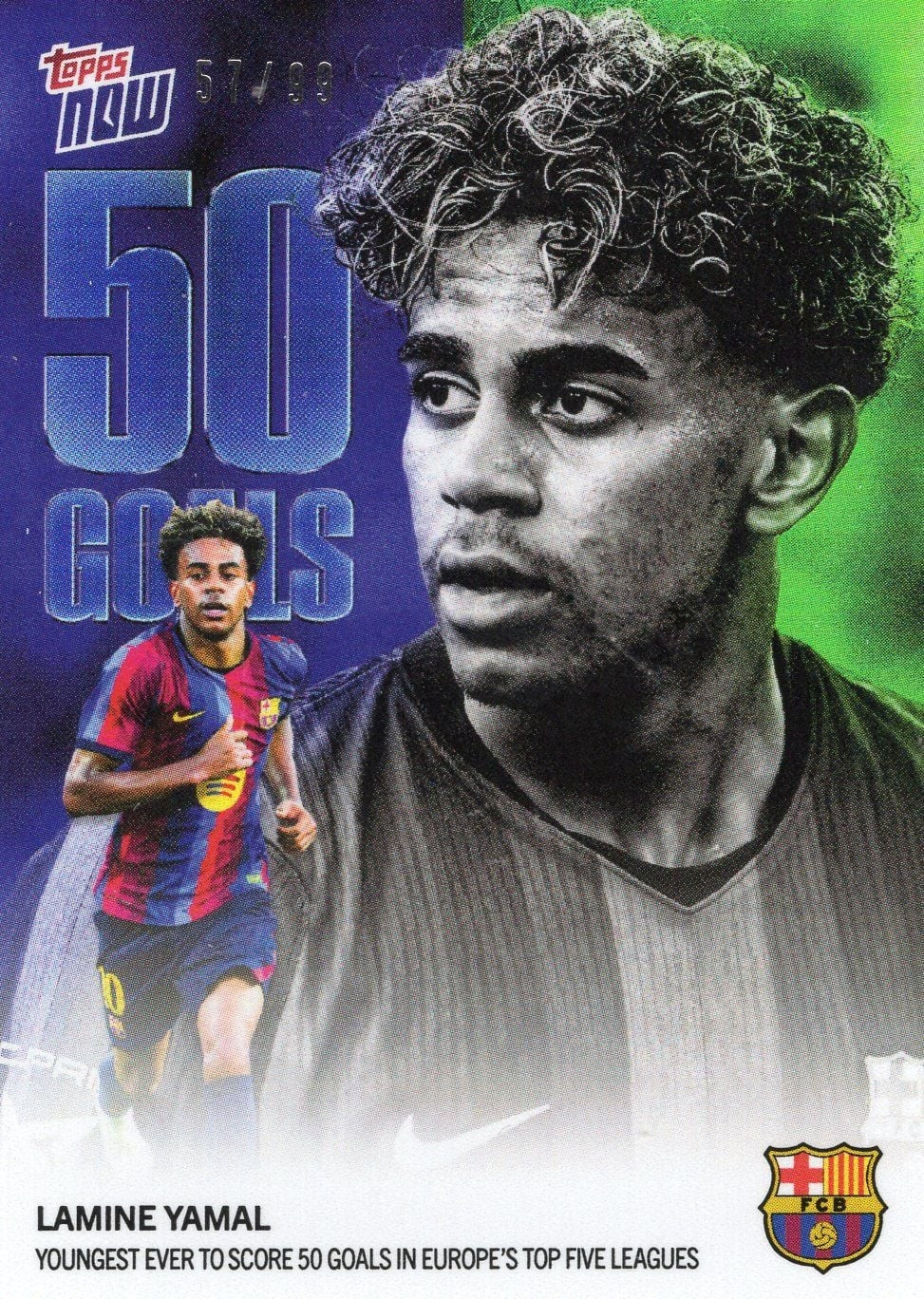 2026 Topps Now Lamine Yamal #002 Green Foil /99 FC Barcelona Soccer Card