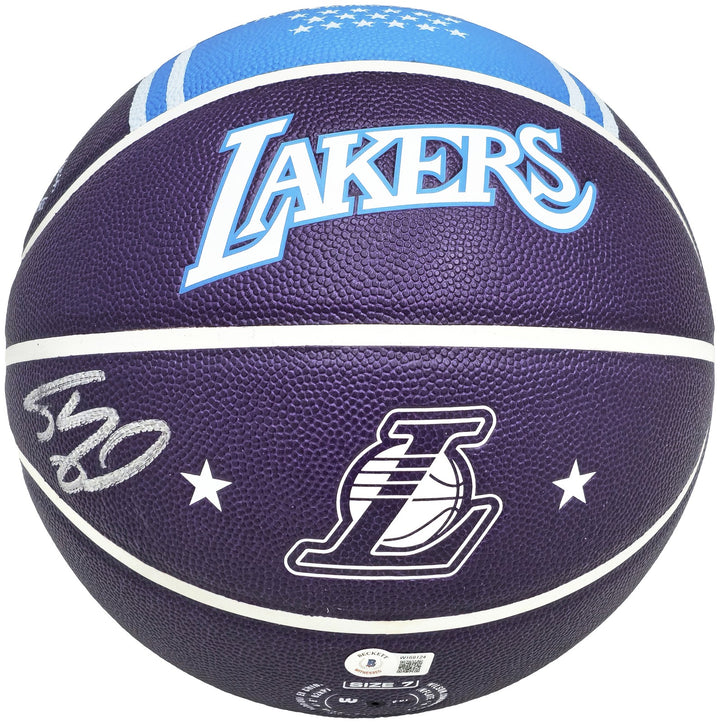 Shaquille O'Neal Signed Purple City Edition Basketball Lakers Beckett Witness