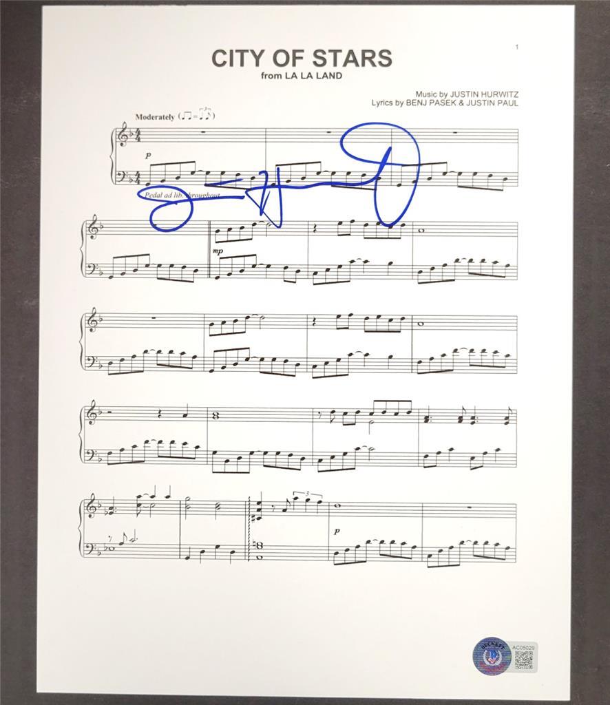 Justin Hurwitz signed La La Land "City of Stars" 8.5x11 music sheet Beckett BAS