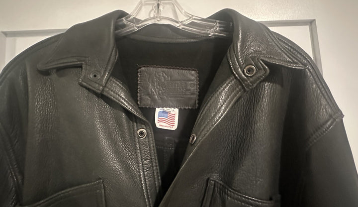 Vintage Branded Garments Black Leather Jacket Button Usa New W/out Tag Sz M 44