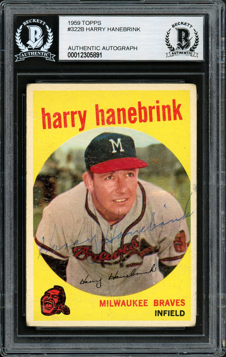 Harry Hanebrink Signed 1959 Topps Card #322 Milwaukee Braves Beckett #12305891