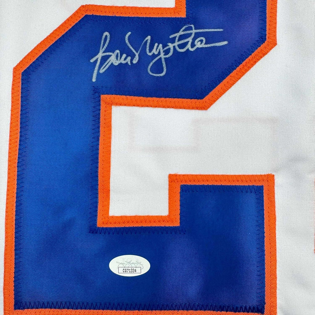 Framed Autographed/Signed Bob Nystrom 35x39 New York White Hockey Jersey JSA COA
